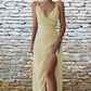 Robe moulante sexy à col en V et bretelles fendues