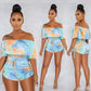 Camouflage printed ruffled shorts