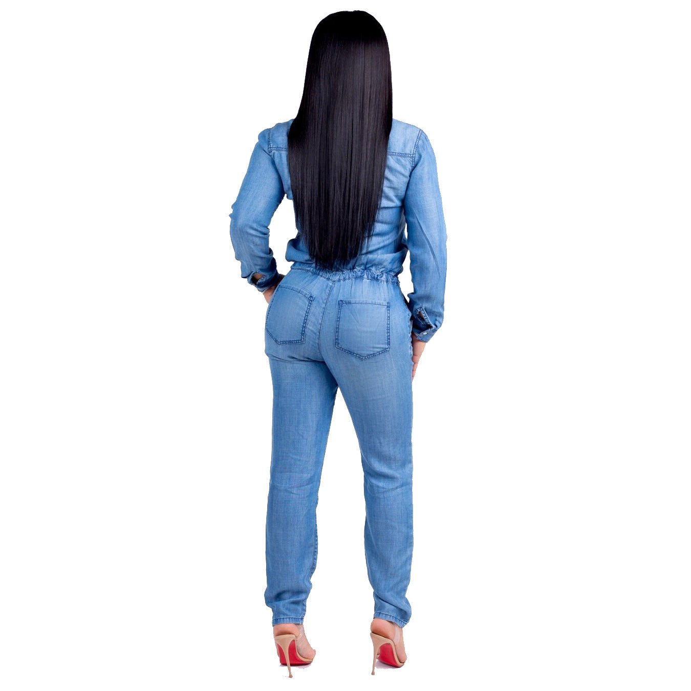 Combinaison slim décontractée en jean à lacets pour femme