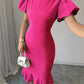 Round Neck Lantern Sleeve Ruffled Elegant Fishtail Skirt