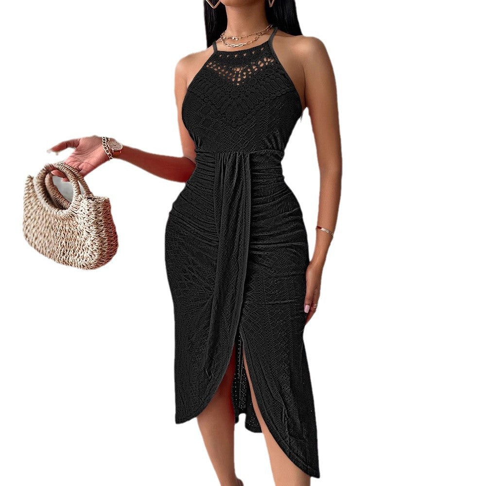 Hip-hop Street-style Asymmetric Sleeveless Halter Dress