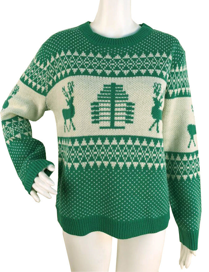 Pull de Noël en tricot à imprimé géométrique et élan mignon pour femme