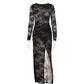 Womens Slit Long Elegant Sheer Dress