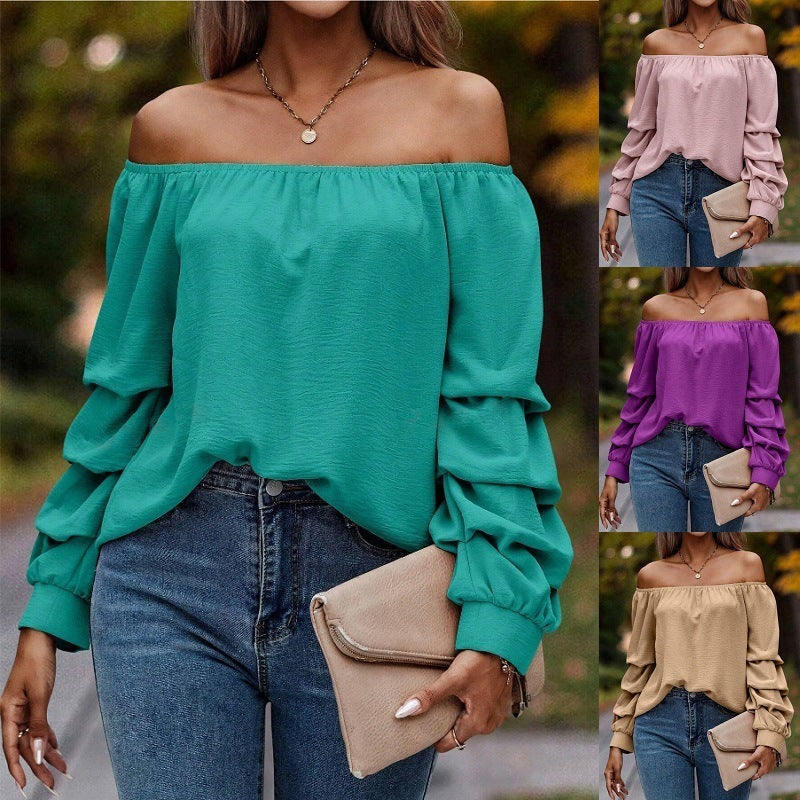 Women's Fashion Shoulder-baring Nodule Long Sleeve Shirt