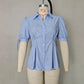 Polyester Women's Waist Tight Waist A Swing Short Sleeve Cuff Lace-up Shirt