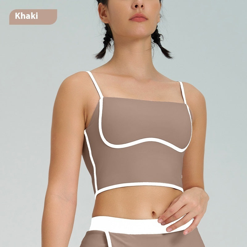 Contrast Color Fast-drying Sports Vest Women's Fitness Shockproof Fixing Cup Summer High Elastic Yoga Clothes Outfit Top