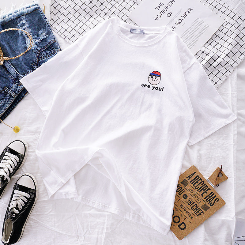 Korean style loose all-match cec half sleeve t-shirt