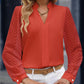 V-neck Long-sleeved Chiffon Shirt Lace Stitching Solid Color Tops Women Clothing
