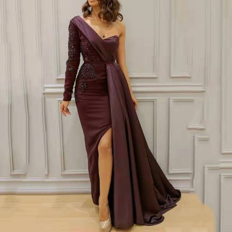 One-shoulder Split Slimming Plus Size Dress For Women
