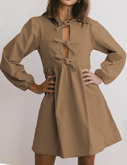 Robe femme col rond manches bouffantes mignonne