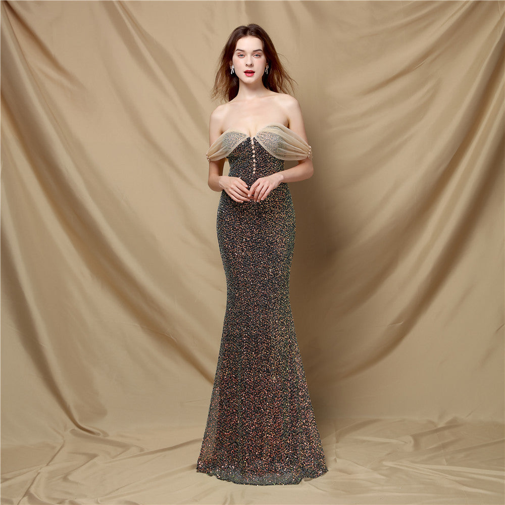 Women's Elegant Banquet Classic Mermaid Velvet Evening Dress