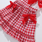 Girls' Red Plaid Bow Suspenders Princess Dress