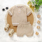 Ensemble chemise et short en tricot à manches courtes et col rond pour bébé, couleur unie