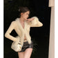 Pure Desire V-neck Stitching Bell Sleeve Slim Slimming And Simple Sweater