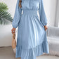 Women's Solid Color Stringy Selvedge Cinched Pleated Long Dress