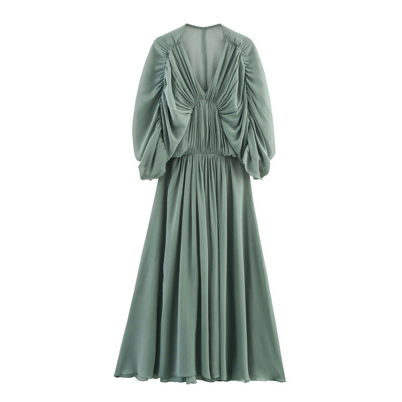 Dignified Sense Of Design V-neck Waist-slimming Long Dress