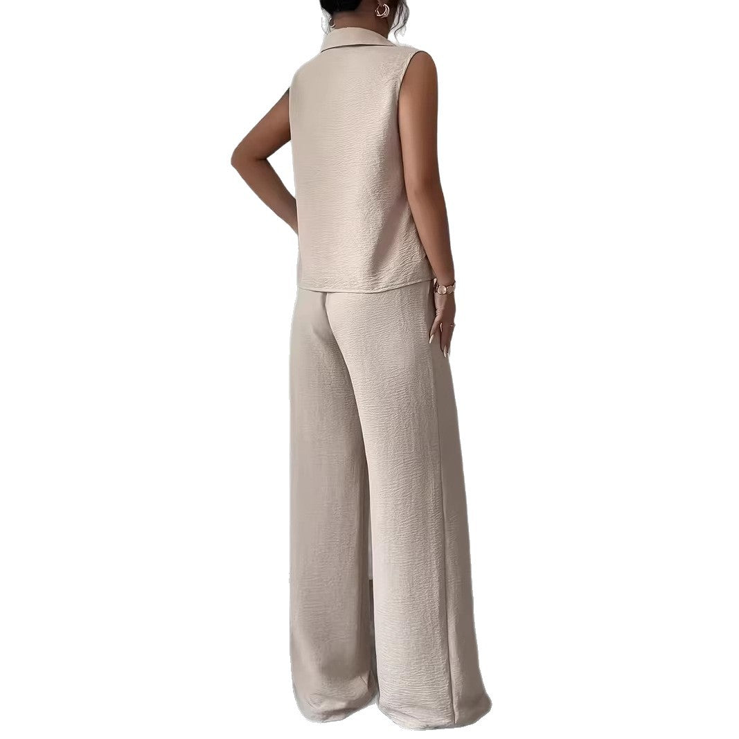 Stylish Sleeveless Top And Wide Leg Pants Set