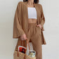 Costume décontracté camel pour femmes européennes et américaines, début d'automne, haut cardigan à manches longues, pantalon droit, tenue de maison, costume deux pièces