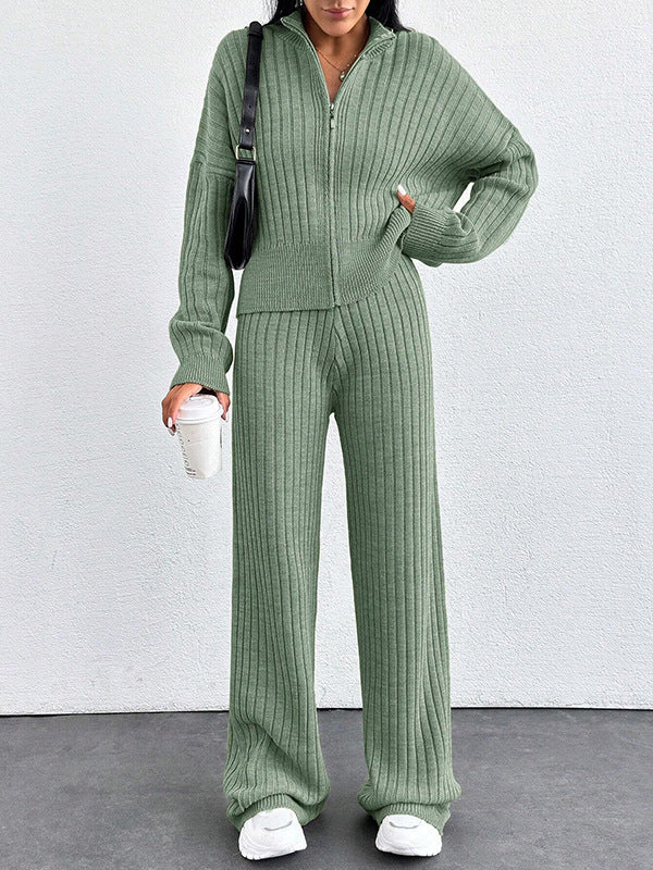 Autumn And Winter New European And American Women's Casual Loose Zip Top And Trousers Two-piece Set