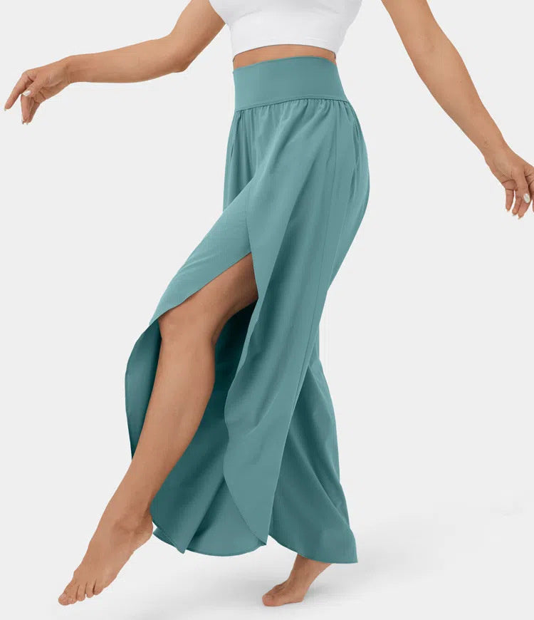 Pantalon de yoga ample fendu, taille haute, élastique, jambes larges, mode femme, vêtements polyvalents