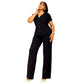 Short Sleeve Button Solid Color Backless Loose Two-piece Suit