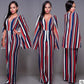 Summer Explosions Europe And The United States V-neck Print Cloak Backless Wide Tube Piece Trousers