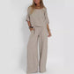 Ensemble pantalon large décontracté en coton et lin pour femme, manches courtes