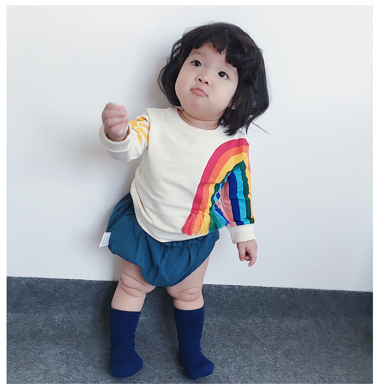 Children's Rainbow Sun Patterned Long Sleeve Top With Fringe