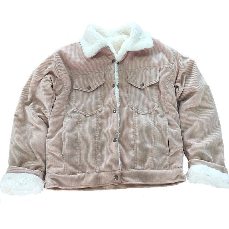 Fleece inner solid color corduroy jacket thickened warmth