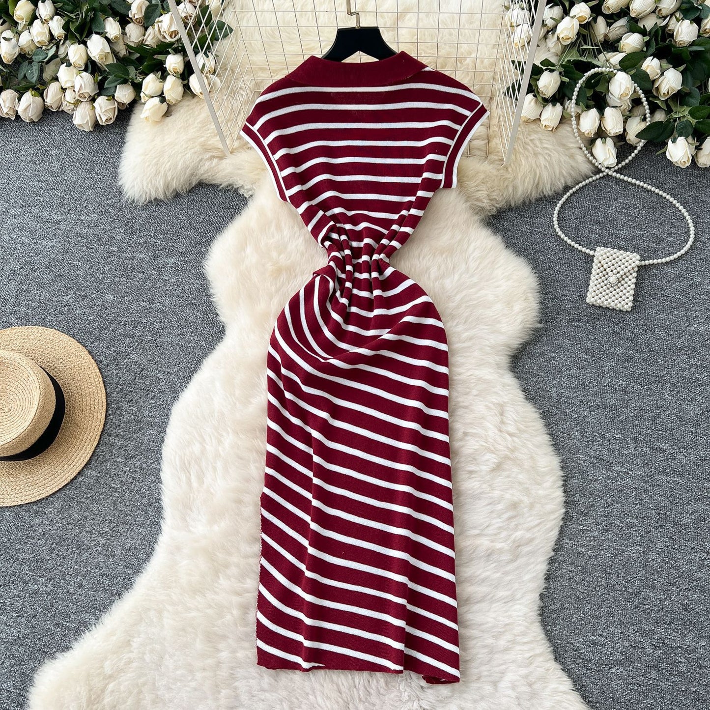 Retro Short-Sleeve Striped Dress For Women