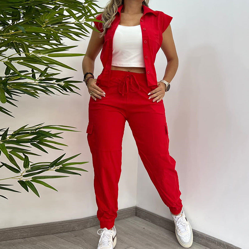 Ensemble chemise à manches courtes et pantalon élégant et tendance pour femme
