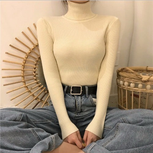 Pull chaud à manches longues et col haut pour femme