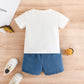 Summer Boy Dinosaur Printed T-shirt Denim Shorts Suit