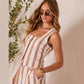 Fashion Linen Stripe Vest Shorts Set For Women