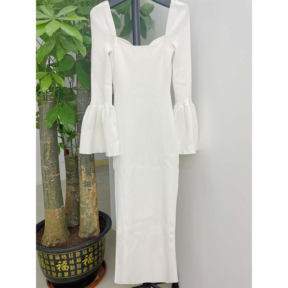 Classic Style Ladies Square Collar Long Sleeve One-step Dress