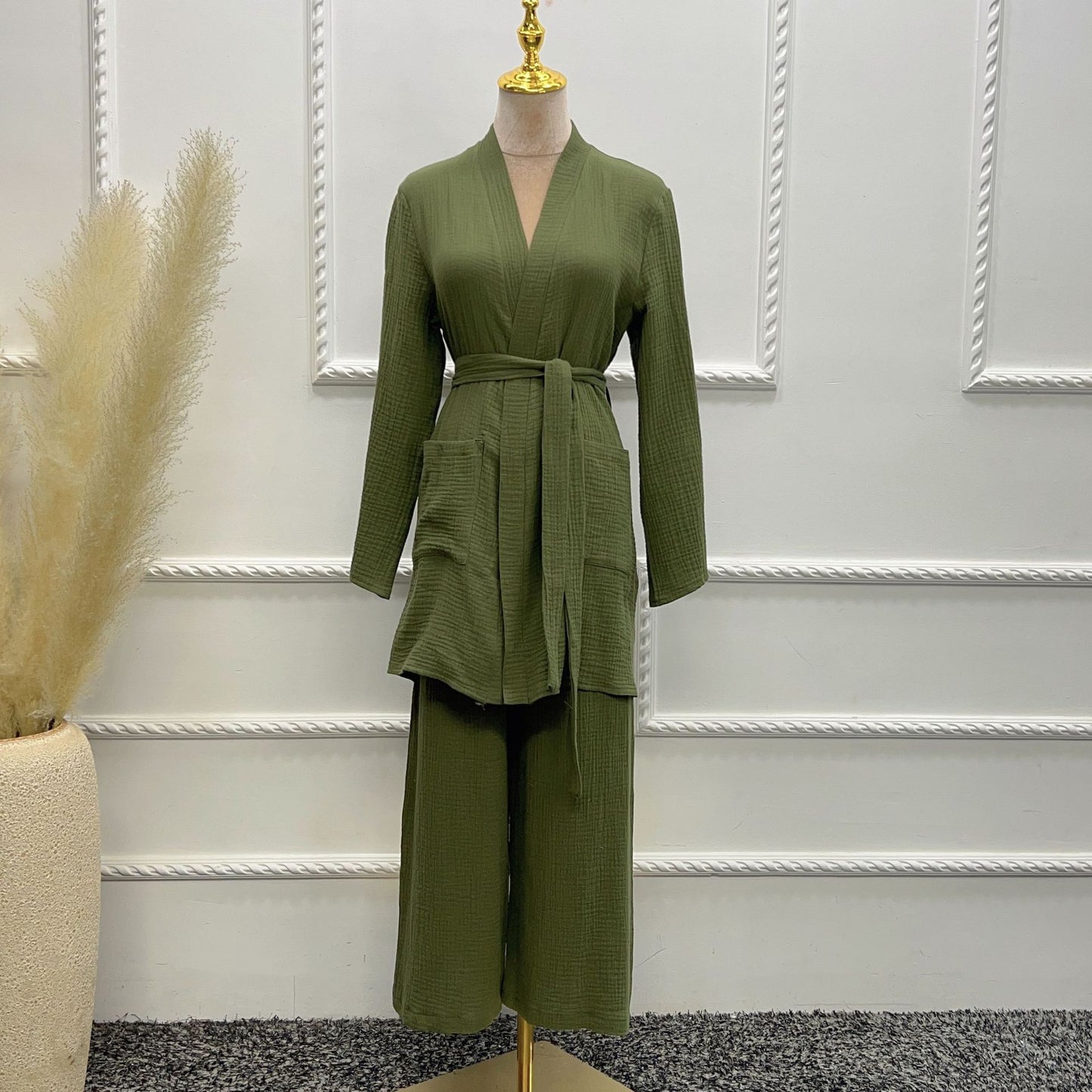 Pure Cotton Casual Plus Size Top Two-piece Pants Suit