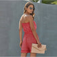 Floral color shoulder multi-color belt jumpsuit