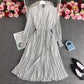Women's POLO Collar Slim Fit Long Polka Dot Chiffon Pleated Skirt