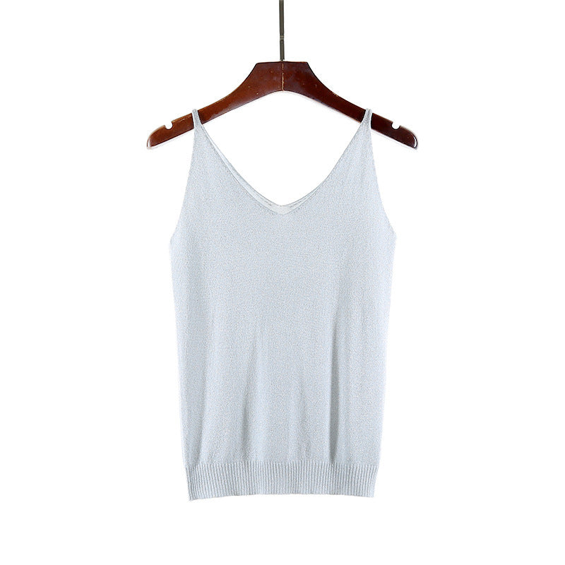 V-neck suspender knitted glitter vest