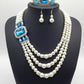 European fashion Diamond Gemstone Pearl Necklace Earrings Set multi bride chain bracelet three piece Necklace