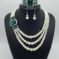 European fashion Diamond Gemstone Pearl Necklace Earrings Set multi bride chain bracelet three piece Necklace