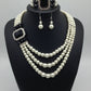 European fashion Diamond Gemstone Pearl Necklace Earrings Set multi bride chain bracelet three piece Necklace