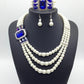 European fashion Diamond Gemstone Pearl Necklace Earrings Set multi bride chain bracelet three piece Necklace