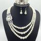 European fashion Diamond Gemstone Pearl Necklace Earrings Set multi bride chain bracelet three piece Necklace