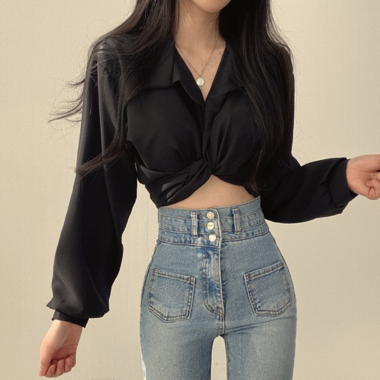 Women's Back Ties Bow Short Shirt