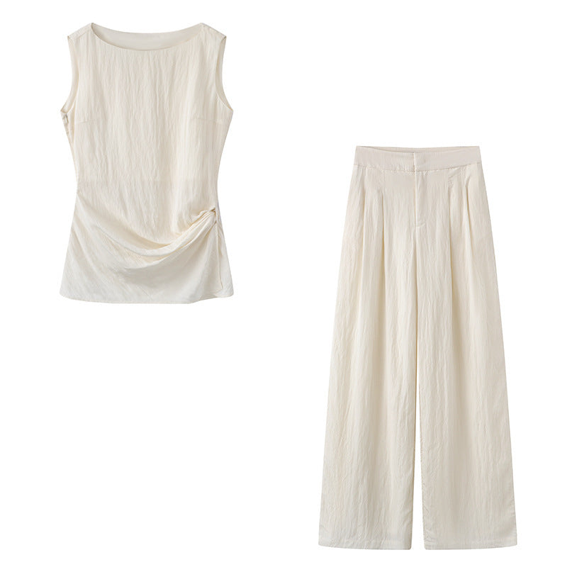 Solid Color Sleeveless Top High Waist Casual Pants Suit