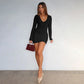 Long Sleeve Slim Solid V-neck Shirred Dress