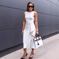 Summer Solid-Color Elegant Waist-Cinching Sleeveless Asymmetrical Dress