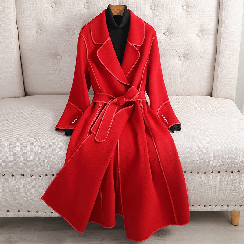 Manteau mi-long amincissant pour femme, en laine haut de gamme, au-dessus du genou