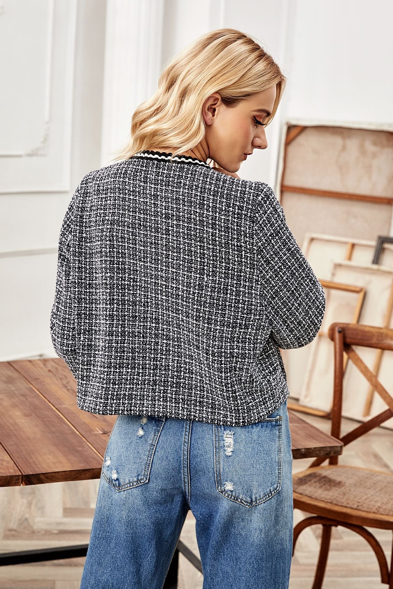 Women's long-sleeved loose little fragrant short coat